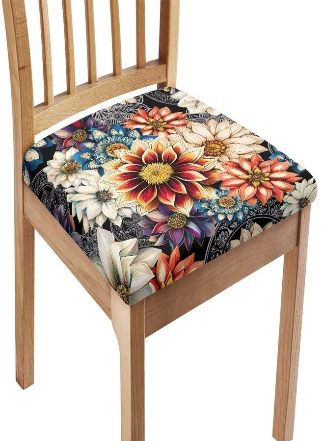 Wanzuoeng Chair Seat Slipcover Protector for Dining Chair with Bohemian Mandala Flower Print, Comfy Soft Dining Room Chair Eat Cover with Elastic Bottom Stretch Kitchen Chair Seat Cover - Image 1